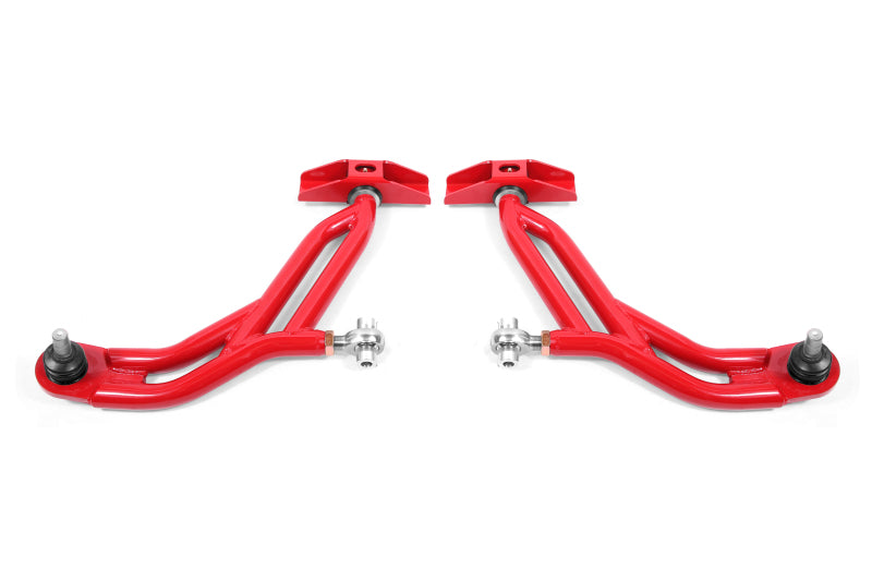 Load image into Gallery viewer, BMR 10-14 Ford Mustang Adj. Lower A-Arms w/ Delrin/Rod End / 18mm Tall Ball Joint - Red
