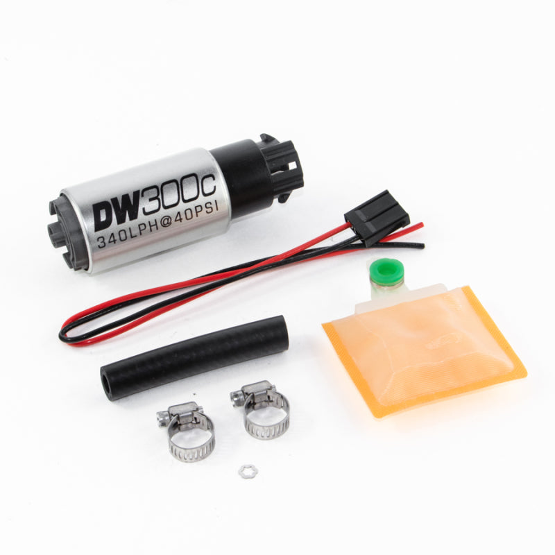 Load image into Gallery viewer, DeatschWerks 340lph DW300C Compact Fuel Pump w/ Universal Install Kit (w/ Mounting Clips)
