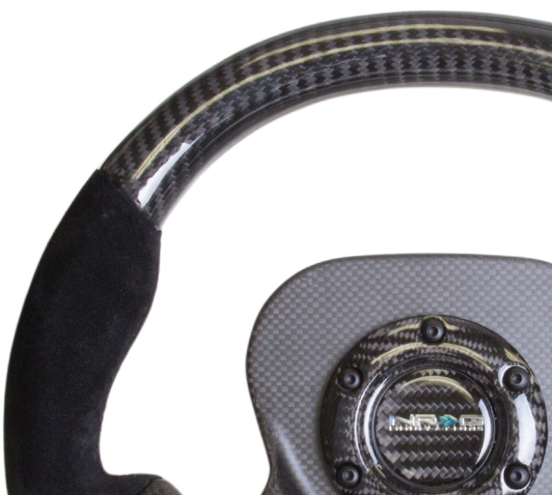 Load image into Gallery viewer, NRG Carbon Fiber Steering Wheel (320mm) CF Center Plate &amp; Two-Tone Carbon w/Suede Trim Handles
