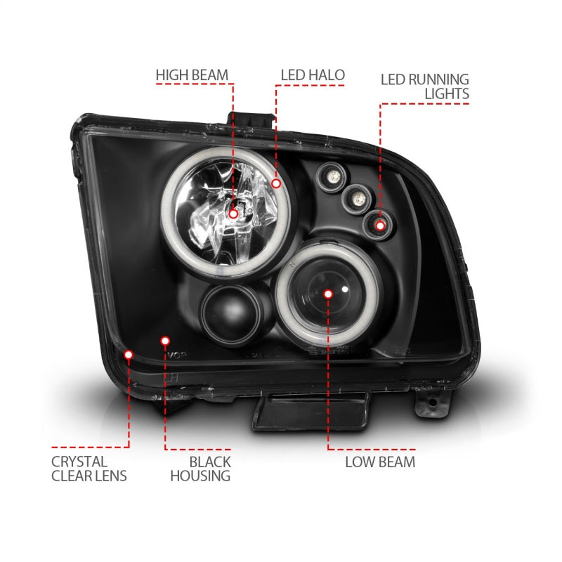 Load image into Gallery viewer, ANZO 2005-2009 Ford Mustang Projector Headlights w/ Halo Black
