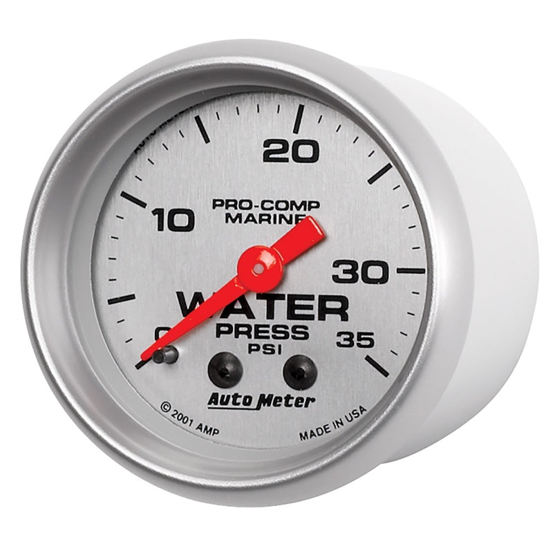 Load image into Gallery viewer, Autometer Marine Silver 2-1/16in 35 PSI Mechanical Water Pressure Gauge
