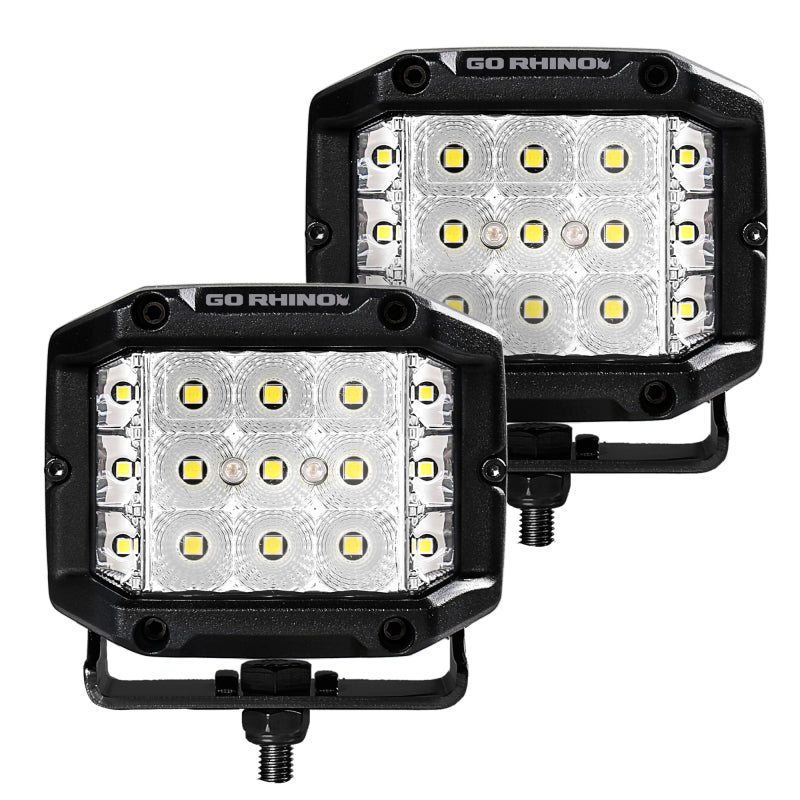 Load image into Gallery viewer, Go Rhino Xplor Bright Series Sideline Cube LED Flood Light Kit (Surface Mount) 4x3 - Blk (Pair)

