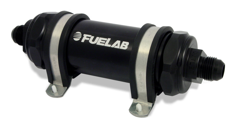 Load image into Gallery viewer, Fuelab 828 In-Line Fuel Filter Long -8AN In/Out 100 Micron Stainless - Black
