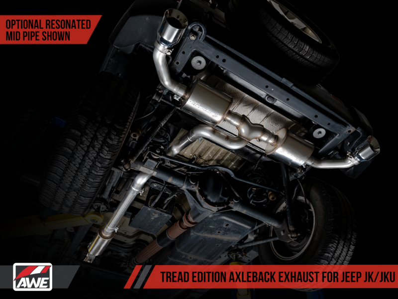 Load image into Gallery viewer, AWE Tuning 07-18 Jeep Wrangler JK/JKU 3.6L Tread Edition Axle-Back Dual Exhaust - Chrome Silver Tips
