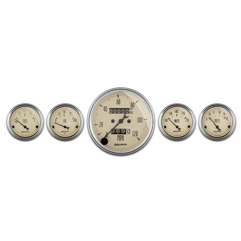 Load image into Gallery viewer, AutoMeter Gauge Kit 5 Pc. 3-1/8in. &amp; 2-1/16in. Mech. Speedometer Antique Beige
