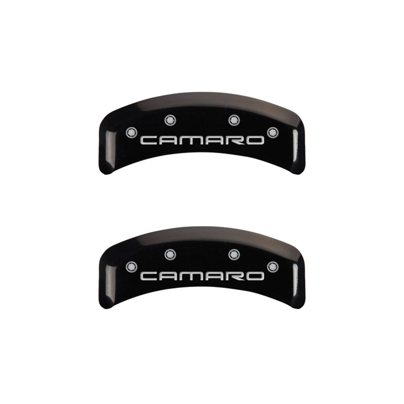 Load image into Gallery viewer, MGP 4 Caliper Covers Engraved Front &amp; Rear Gen 4/Camaro Black finish silver ch
