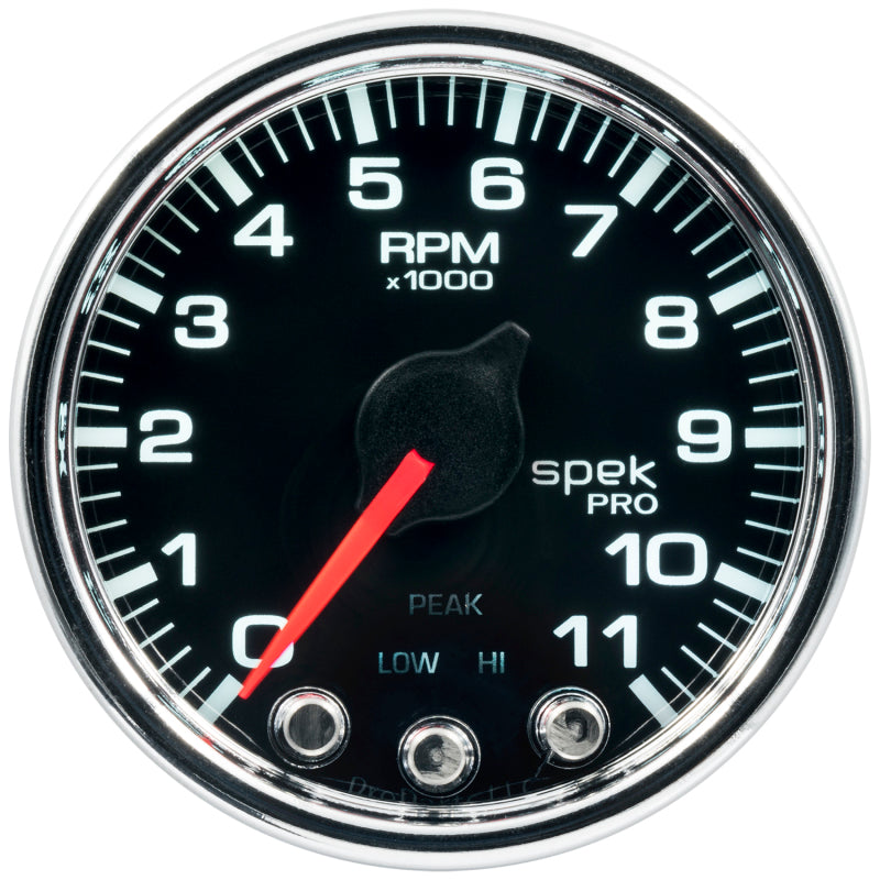 Load image into Gallery viewer, Autometer Spek-Pro Gauge Tach 2 1/16in 11K Rpm W/ Shift Light &amp; Peak Mem Blk/Chrm
