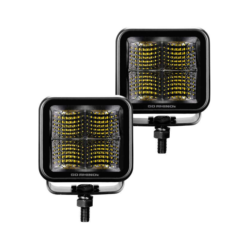 Load image into Gallery viewer, Go Rhino Xplor Blackout Series Cube LED Flood Light Kit (Surface/Threaded Stud Mnt) 2x2 - Blk (Pair)
