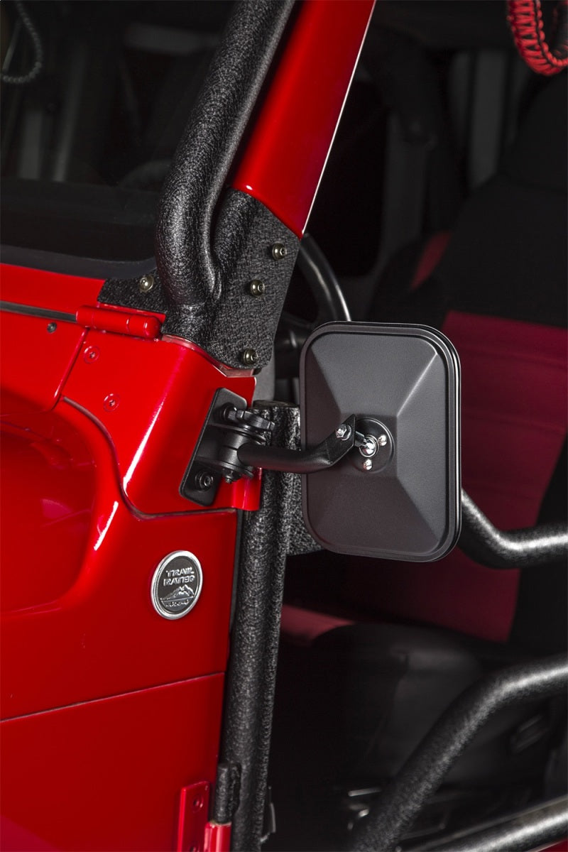 Load image into Gallery viewer, Rugged Ridge 97-18 Jeep Wrangler Textured Black Rectangular Stubby Trail Mirror Kit
