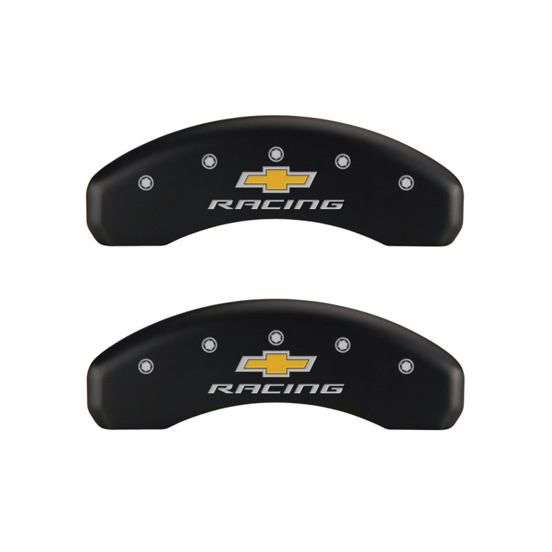 Load image into Gallery viewer, MGP 4 Caliper Covers Engraved Front &amp; Rear Chevy racing Red finish silver ch

