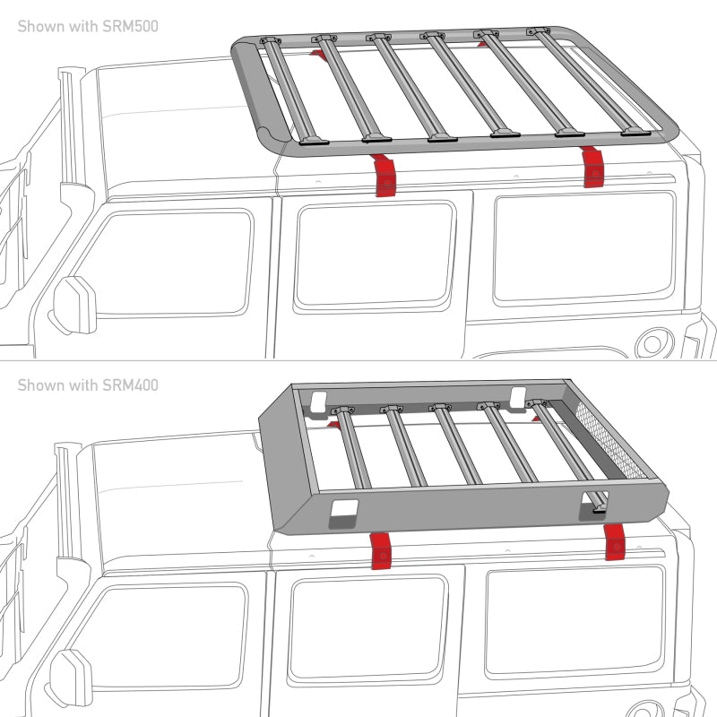 Load image into Gallery viewer, Go Rhino SRM Rack Rain Gutter Mount Kit - 4pc. (Mounts to Factory Rain Gutter/Drip Rail)
