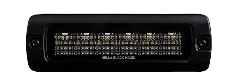Load image into Gallery viewer, Hella Universal Black Magic 6 L.E.D. Flush Mount Mini Light Bar - Flood Beam
