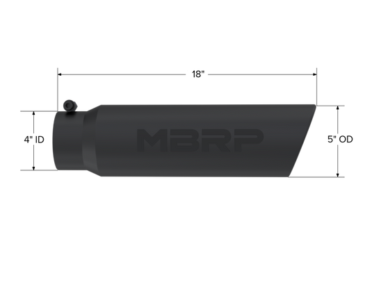 MBRP Universal 5in OD Angled Rolled End 4in Inlet 18in Lgth Black Finish Exhaust Tip