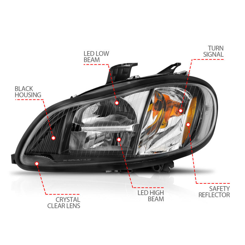 Load image into Gallery viewer, ANZO 2002-2014 Freightliner M2 LED Crystal Headlights Black Housing w/ Clear Lens (Pair)
