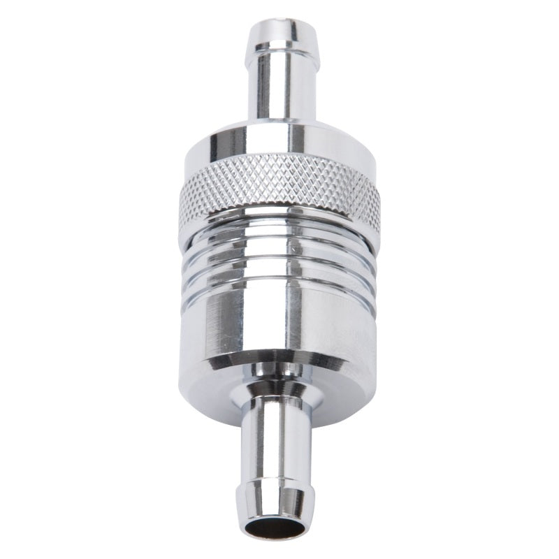 Load image into Gallery viewer, Edelbrock Fuel Filter Aluminum 3In X 01/ 1/8In 3/8In Inlet/Outlet Chrome
