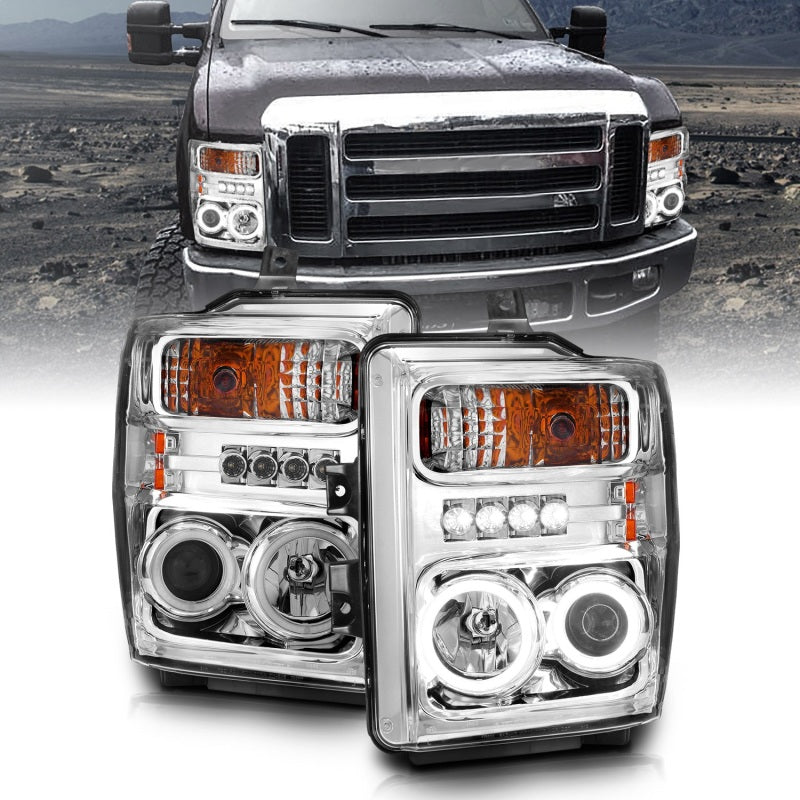 Load image into Gallery viewer, ANZO 2008-2010 Ford F-250 Projector Headlights w/ Halo Chrome (CCFL)
