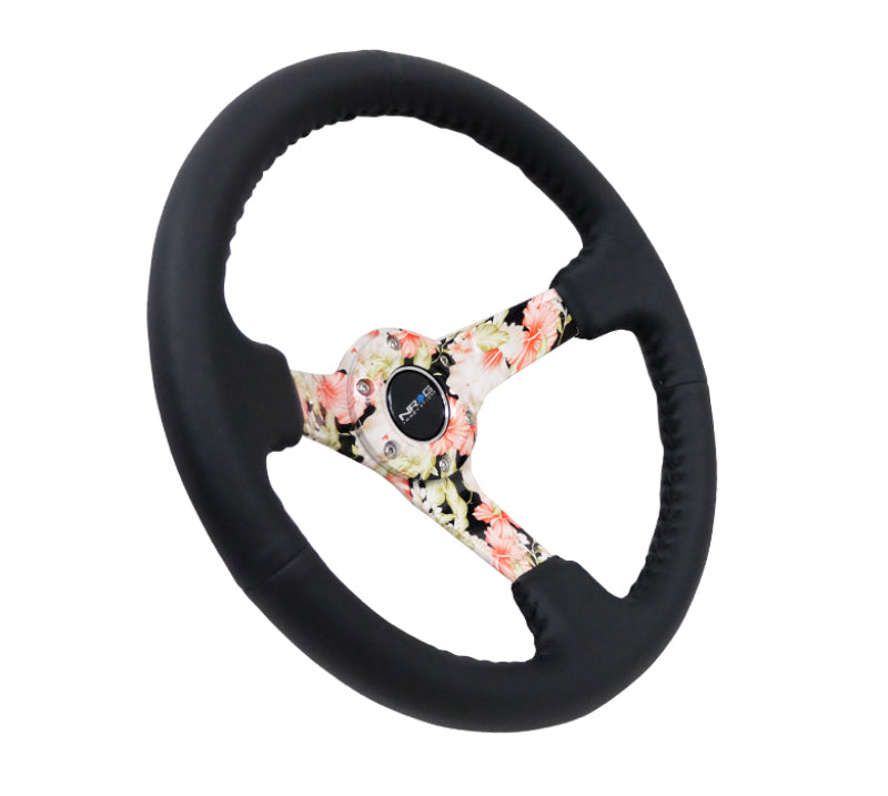 Load image into Gallery viewer, NRG Reinforced Steering Wheel (350mm / 3in. Deep) Blk Leather Floral Dipped w/ Blk Baseball Stitch
