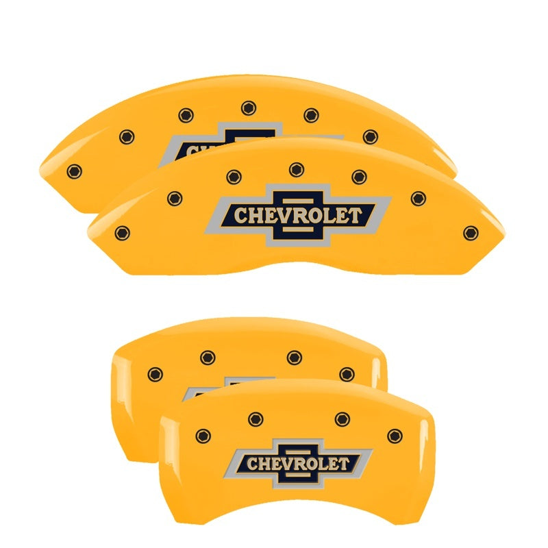 Load image into Gallery viewer, MGP 4 Caliper Covers Engraved Front &amp; Rear MOPAR Yellow finish black ch
