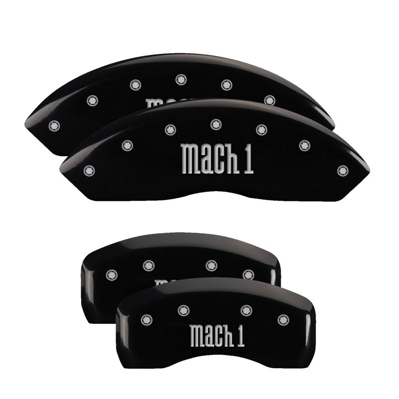 Load image into Gallery viewer, MGP 4 Caliper Covers Engraved Front &amp; Rear Mach 1 Black finish silver ch
