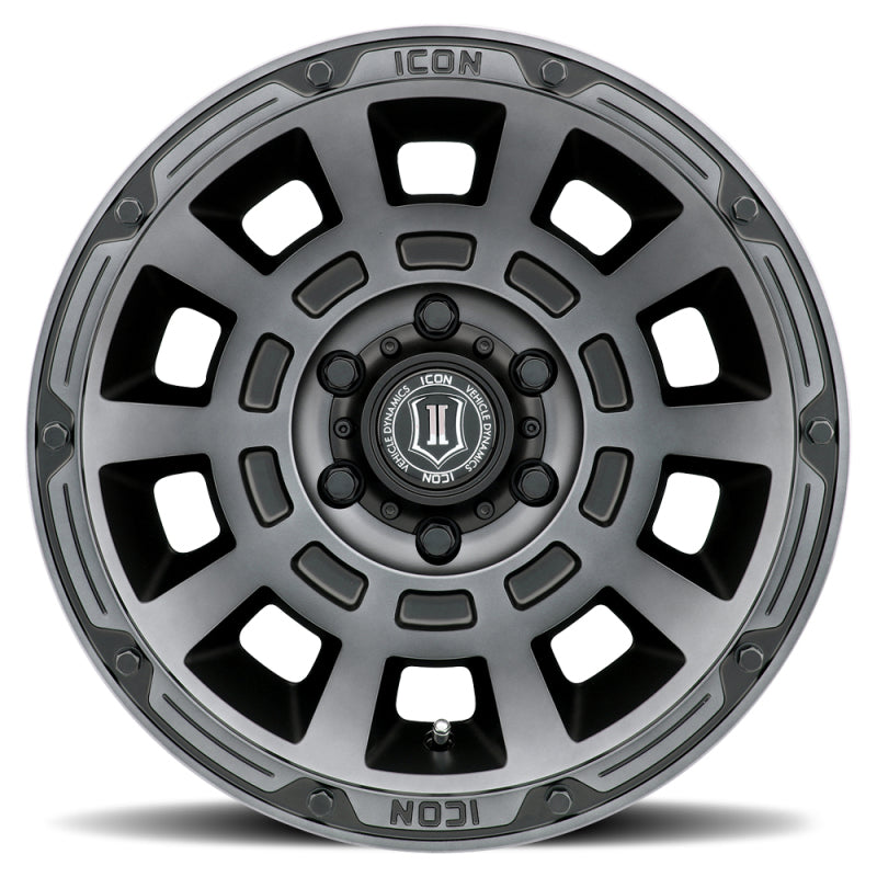 Load image into Gallery viewer, ICON Thrust 17x8.5 6x135 6mm Offset 5in BS Smoked Satin Black Tint Wheel
