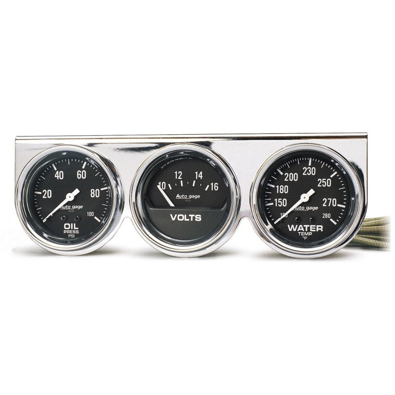 Load image into Gallery viewer, Autometer AutoGage Chrome Console 52.4mm Mech 0-100 PSI Oil Press/ 10-16 V / 130-280 Deg Water Temp
