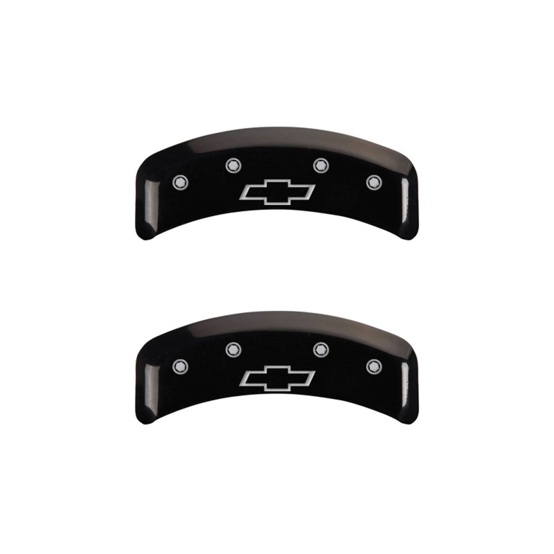 Load image into Gallery viewer, MGP 4 Caliper Covers Engraved Front &amp; Rear Bowtie Black finish silver ch
