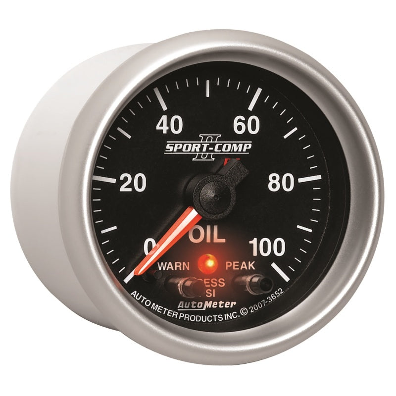 Load image into Gallery viewer, Autometer Sport-Comp II 52.4mm 0-100 PSI Oil Pressure Peak &amp; Warn w/ Electronic Control Gauge
