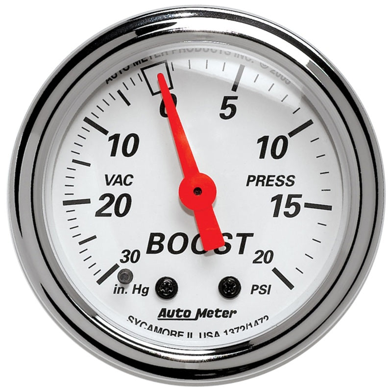 Load image into Gallery viewer, Autometer Arctic White 2-1/16in 30 in. Hg/20 PSI Full Sweep Mechanical Vacuum/Boost Pressure Gauge
