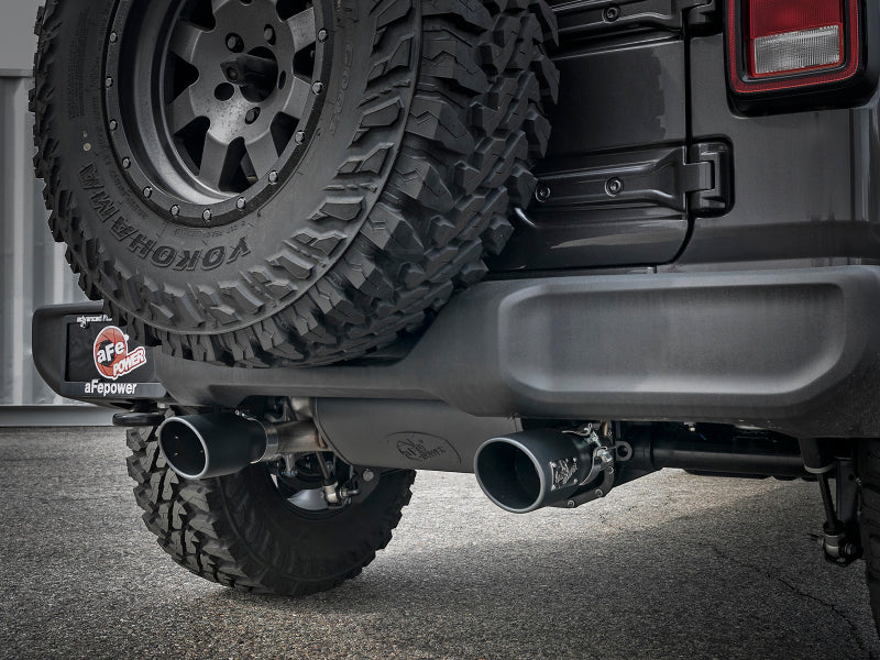 Load image into Gallery viewer, aFe Rebel Series 2.5in 409 SS Cat-Back Exhaust w/ Black Tips 18-19 Jeep Wrangler (JL) V6 3.6L

