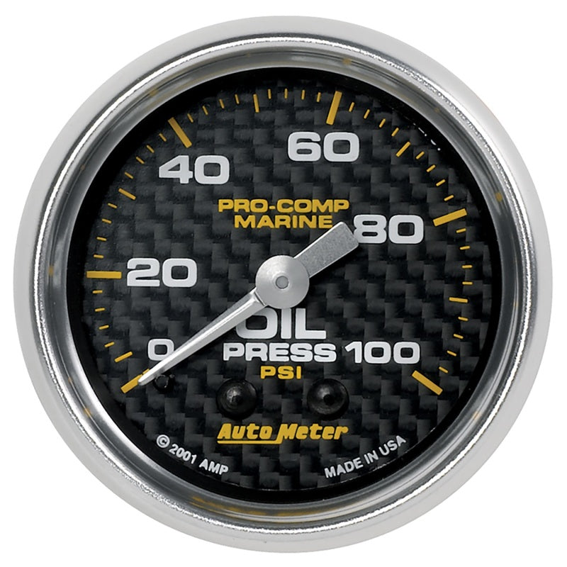Load image into Gallery viewer, Autometer Marine Carbon Fiber Ultra-Lite 2-1/16in 100PSI Mechanical Oil Pressure Gauge
