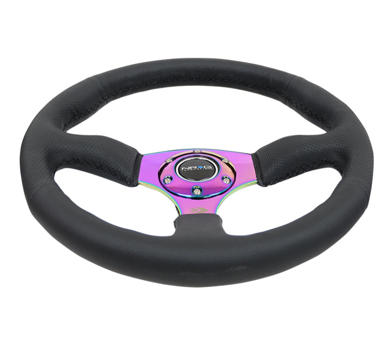 Load image into Gallery viewer, NRG Reinforced Steering Wheel (350mm / 2.5in. Deep) Leather Race Comfort Grip w/4mm Neochrome Spokes
