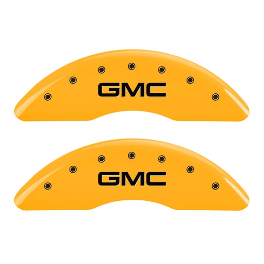 MGP 4 Caliper Covers Engraved Front & Rear GMC Yellow finish black ch