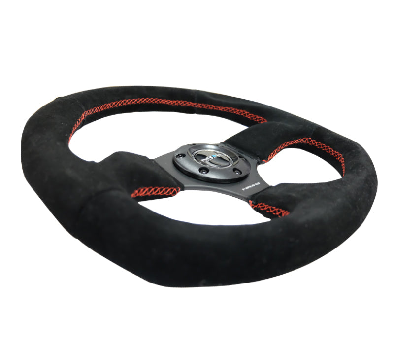 Load image into Gallery viewer, NRG Reinforced Steering Wheel (320mm Horizontal / 330mm Vertical) Suede w/Red Stitch
