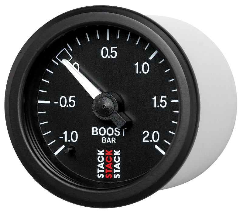 Load image into Gallery viewer, Autometer Stack 52mm -1 to +2 Bar T-Fitting 0.187in Barb (M) Mechanical Boost Pressure Gauge - Black
