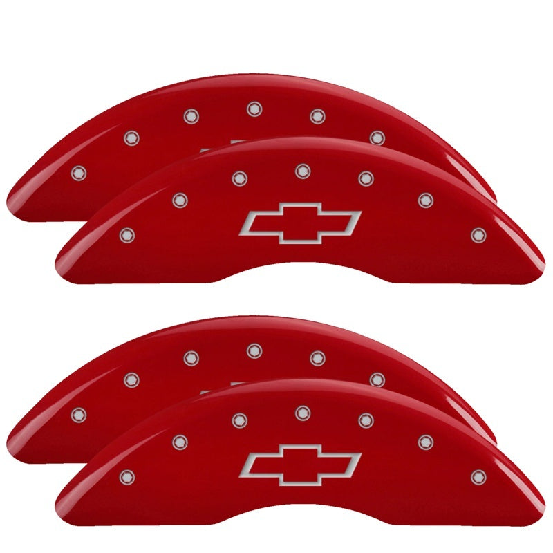 Load image into Gallery viewer, MGP 4 Caliper Covers Engraved Front &amp; Rear Bowtie Red finish silver ch
