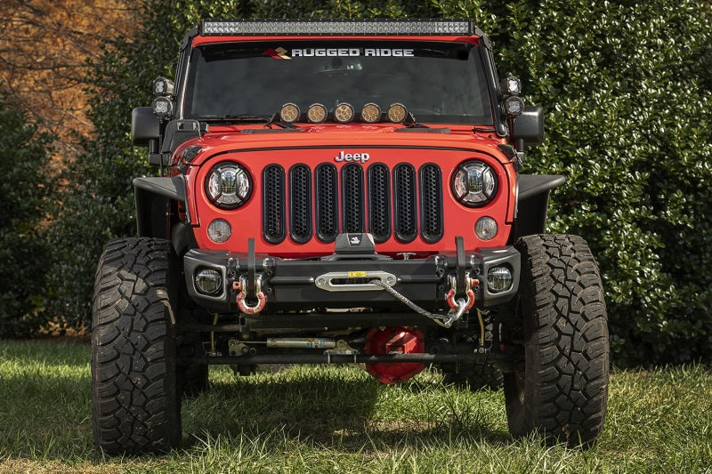 Load image into Gallery viewer, Rugged Ridge 07-18 Jeep Wrangler JK Arcus Front Bumper Set w/Tray &amp; Hooks
