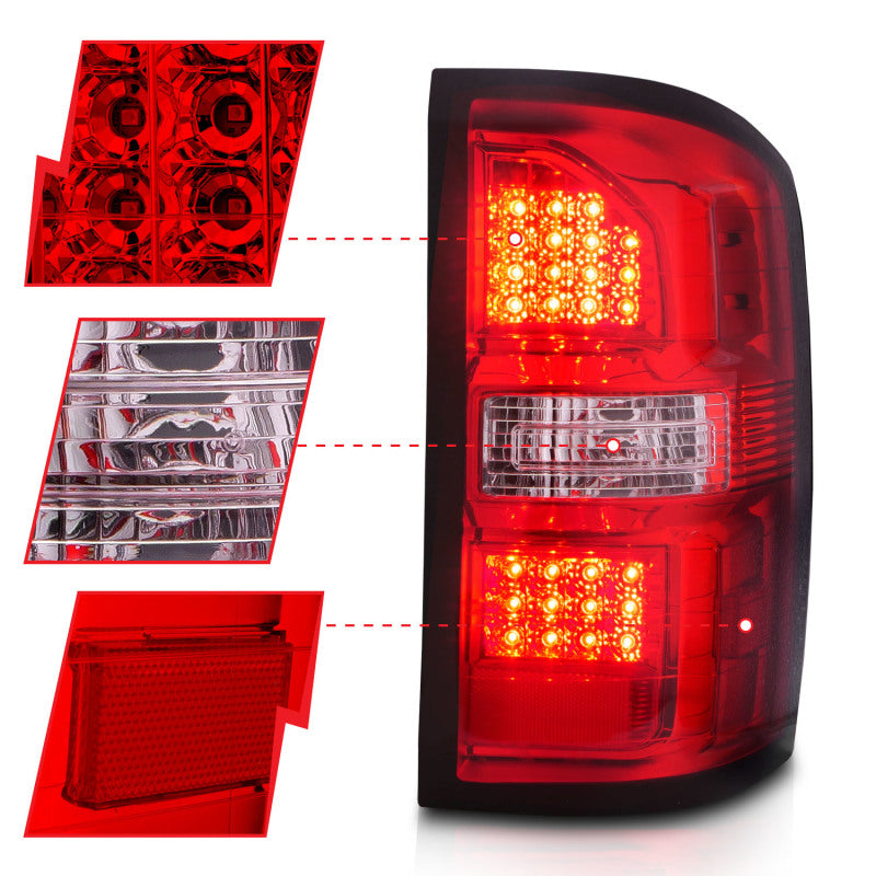 Load image into Gallery viewer, ANZO 2014-2018 GMC Sierra LED Tail Lights Black Housing Red/Clear Lens
