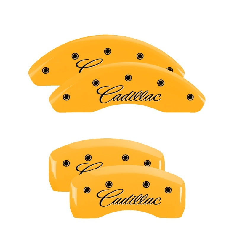 Load image into Gallery viewer, MGP Front set 2 Caliper Covers Engraved Front MGP Yellow finish black ch
