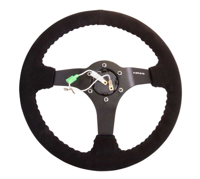 Load image into Gallery viewer, NRG Reinforced Steering Wheel (350mm / 3in. Deep) Blk Suede w/Blk BBall Stitch (Odi Bakchis Edition)
