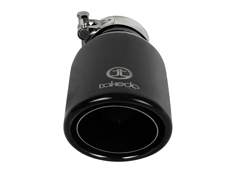 Load image into Gallery viewer, aFe Takeda 304 Stainless Steel Clamp-On Exhaust Tip 2.5in.Inlet / 4in Outlet - Black
