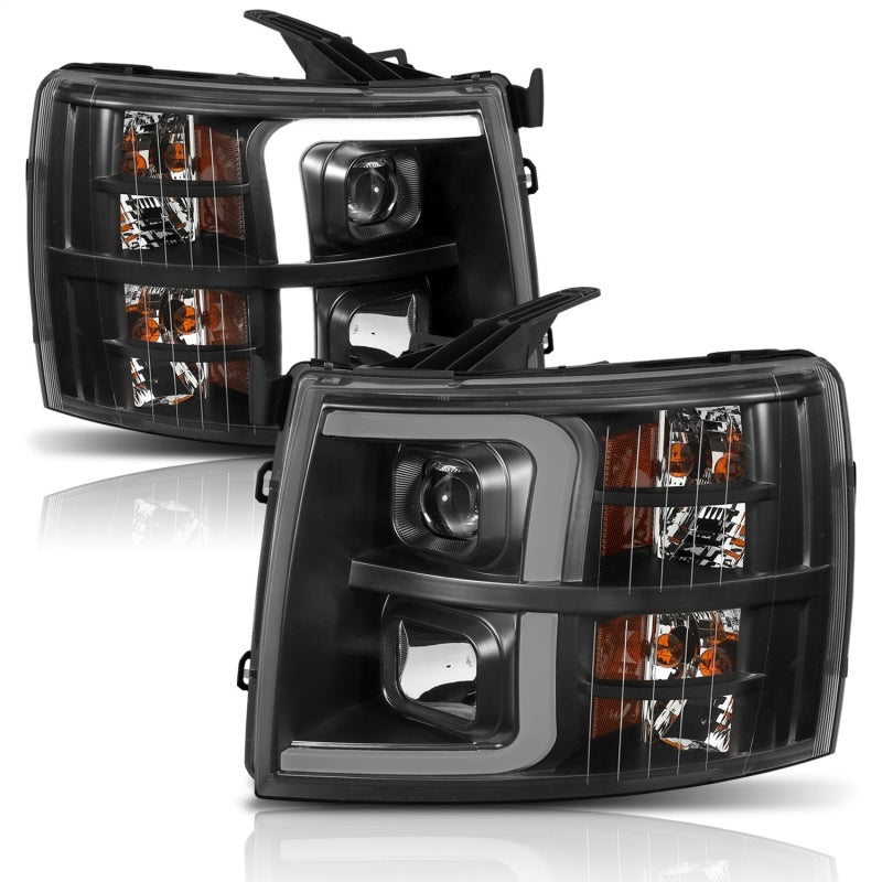 Load image into Gallery viewer, ANZO 07-13 Chevrolet Silverado 1500 Plank Style Projector Headlights Black w/ Amber
