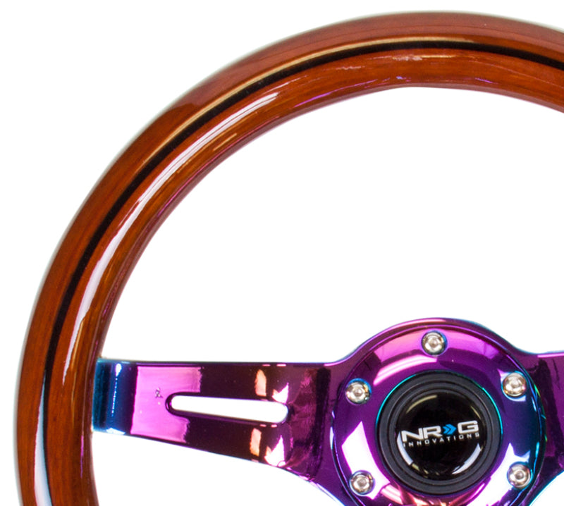 Load image into Gallery viewer, NRG Classic Wood Grain Steering Wheel (310mm) Dark Wood &amp; Black Line Inlay w/Neochrome 3-Spoke Ctr.
