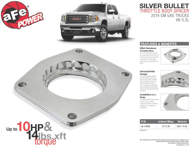 Load image into Gallery viewer, aFe Silver Bullet Throttle Body Spacers TBS 2014 GM Silverado/Sierra 1500 V8 5.3L
