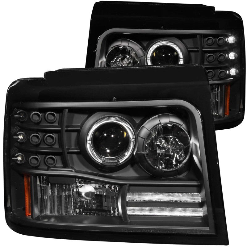 Load image into Gallery viewer, ANZO 1992-1996 Ford F-150 Projector Headlights w/ Halo Black w/ Side Markers and Parking Lights
