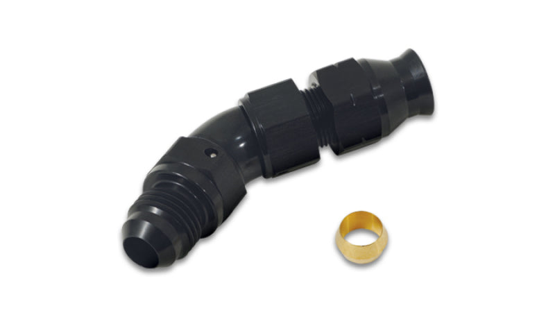 Load image into Gallery viewer, Vibrant 45 Degree 1/2in Tube to Male -8AN Flare Adapter w/ Olive Inserts
