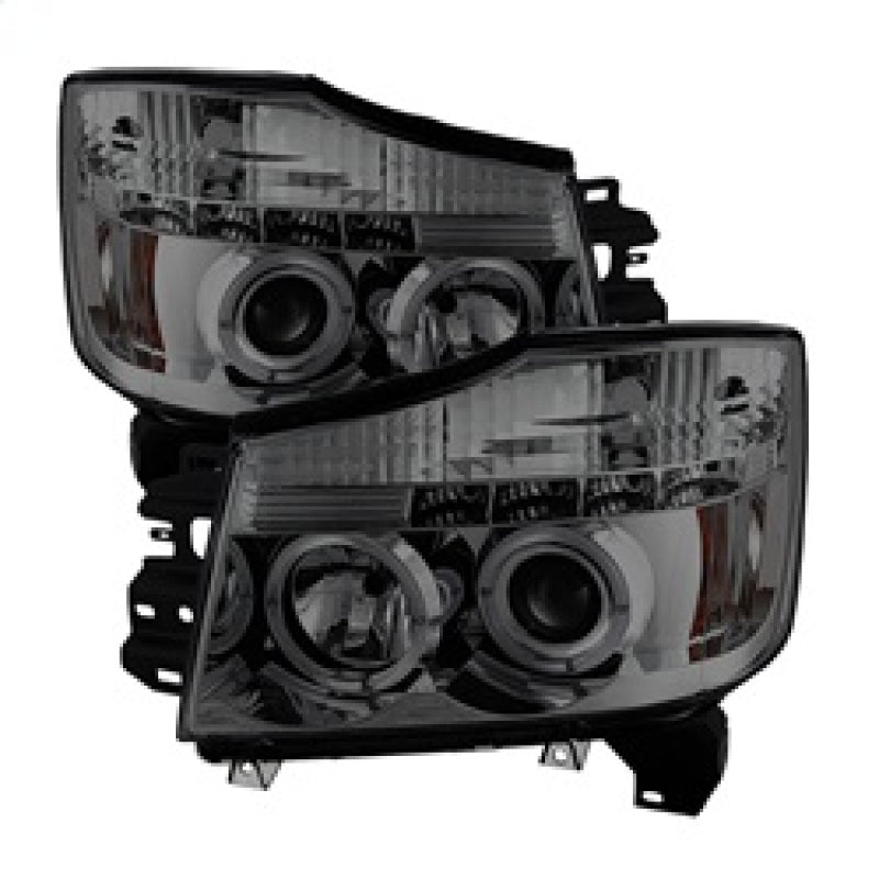 Load image into Gallery viewer, Spyder Nissan Titan 04-14/Armada 04-07 Projector Headlights LED Halo LED Smke PRO-YD-NTI04-HL-SM
