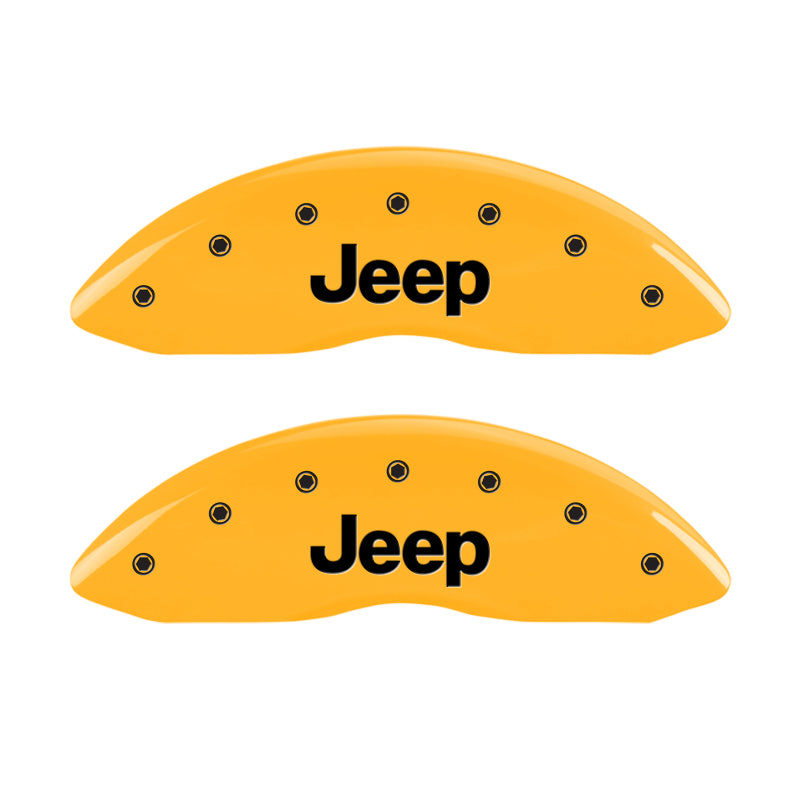 Load image into Gallery viewer, MGP 4 Caliper Covers Engraved Front &amp; Rear Srt Yellow Finish Black Char 2006 Jeep Commander

