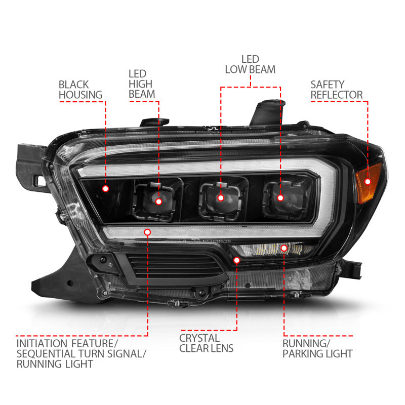 Load image into Gallery viewer, ANZO 16-22 Toyota Tacoma SR/SR5 ONLY Full LED Proj Headlights w/Light Bar Seq. Blk w/Initiation Lgt
