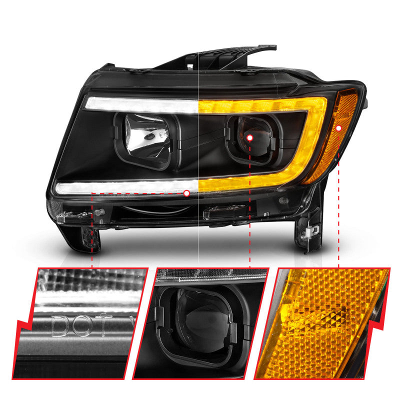 Load image into Gallery viewer, ANZO 11-13 Jeep Grand Cherokee (Factory Halogen Only) Projector Headlights w/Light Bar Swtchbk Black
