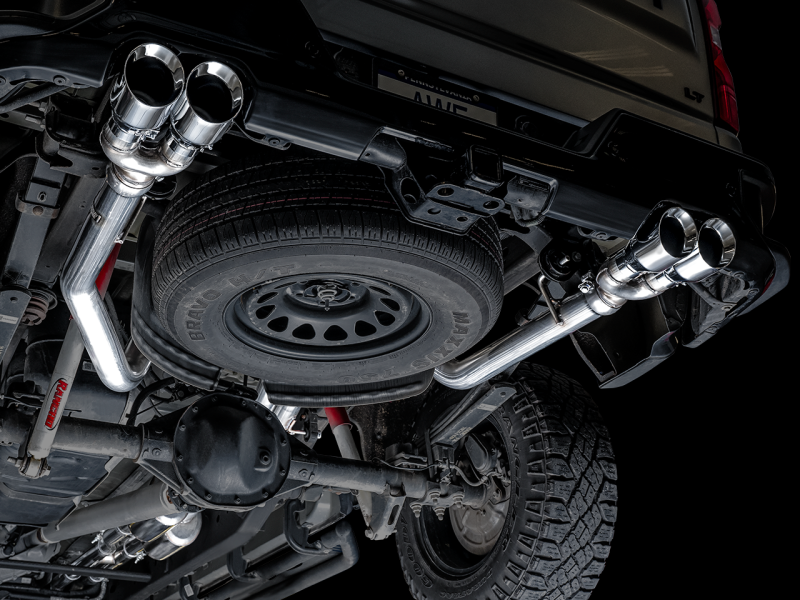 Load image into Gallery viewer, AWE Tuning 4th Gen GM 1500 6.2L 0FG Cat-Back Split Rear Exit (w/ Bumper Cutouts) - Quad Chrome Tips
